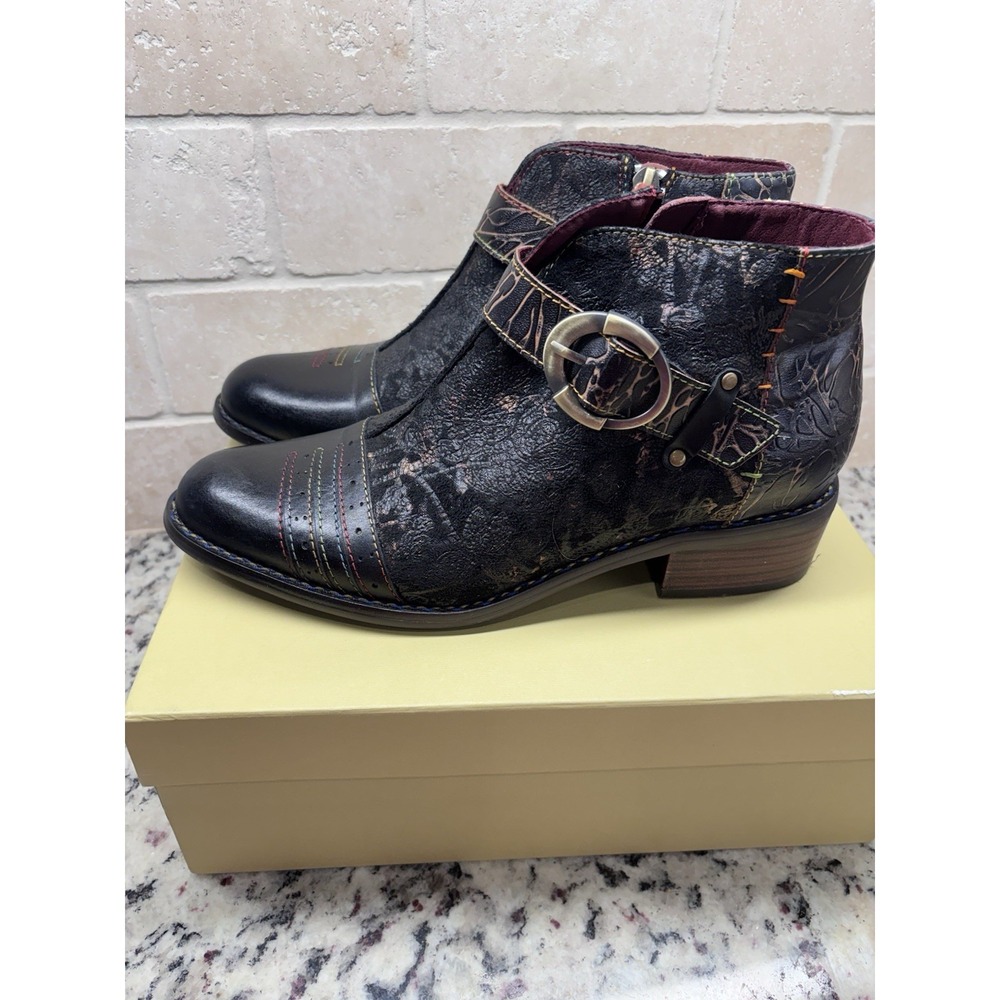 L'Artiste Spring Step Georgiana Wmn's Booties Hand Painted Leather Black 39 8.5